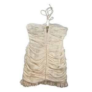 Miou Muse Cream Ruched Halter Dress In Size M